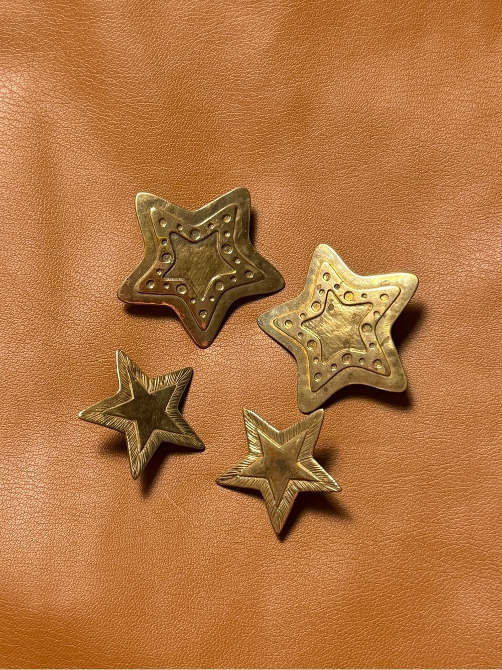 Vintage Jeep Collins Star Clip On Earrings Set Western Southwestern Brass Tone